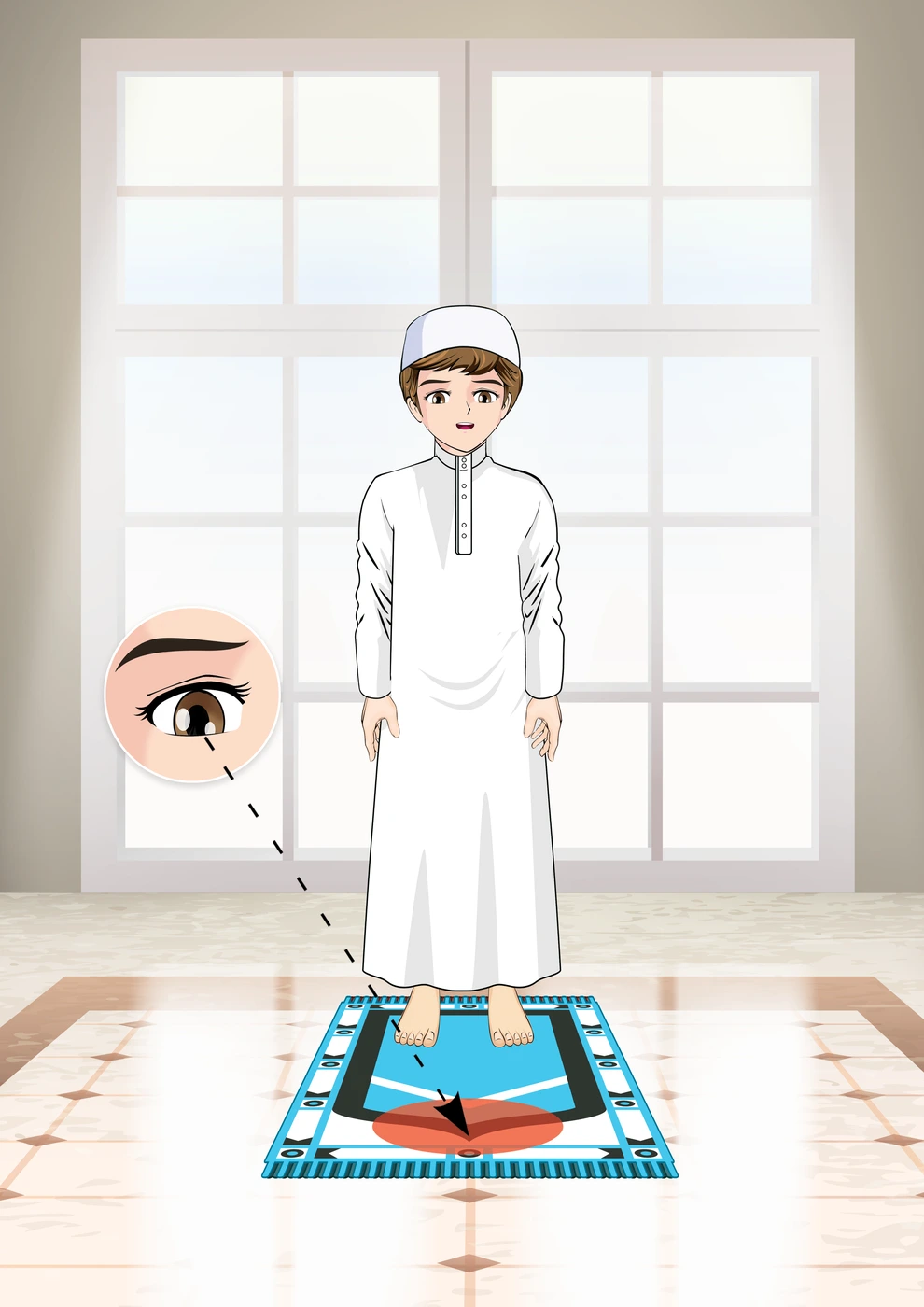رسم من الكتاب يرافق الطُّمَأْنِينَةُ فِي الصَّلَاةِ