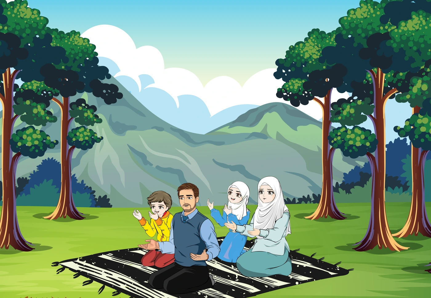 رسم من الكتاب يرافق (مُسَابَقَةُ سَلْمَى وَسَالِمٍ فِي الأَدْعِيَةِ وَالأَذْكَارِ)