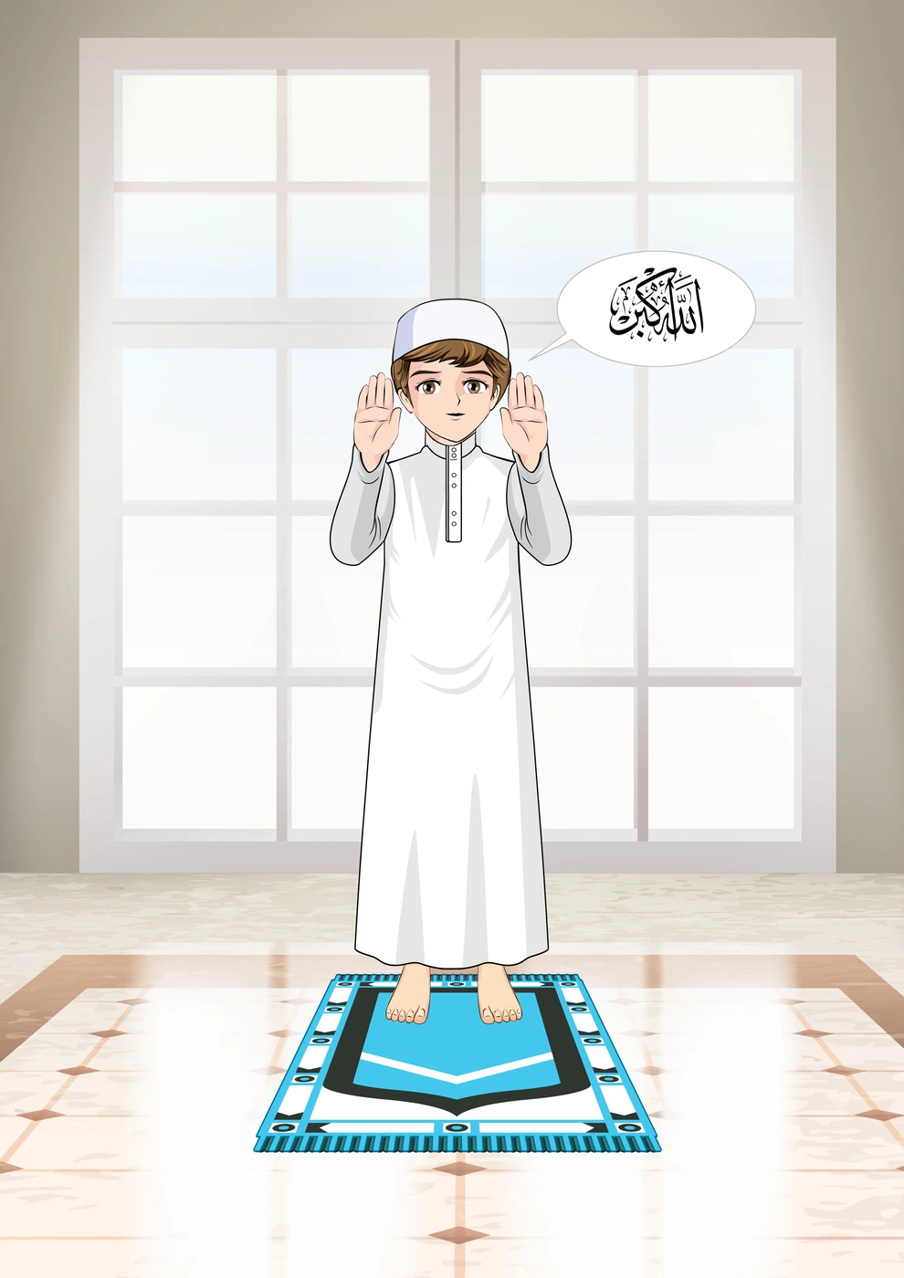 رسم من الكتاب يرافق كَيْفِيَّةُ أَدَاءِ الصَّلَاةِ