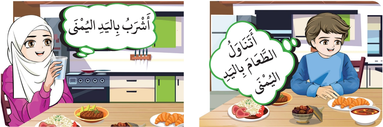 رسم من الكتاب يرافق التَّيَمُّنُ (تَقْدِيمُ اليَمِينِ فِي الأُمُورِ الحَسَنَةِ)