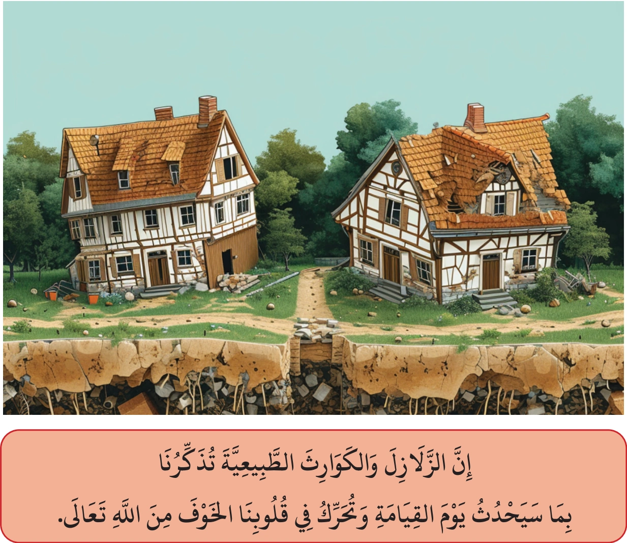 رسم من الكتاب يرافق سُورَةُ الزَّلْزَلَةِ
